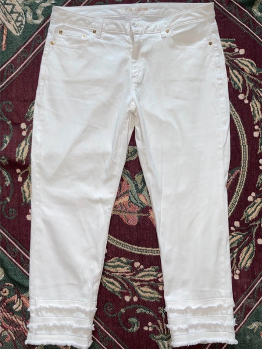 Michael Kors White Cropped Jeans with Frayed Trim